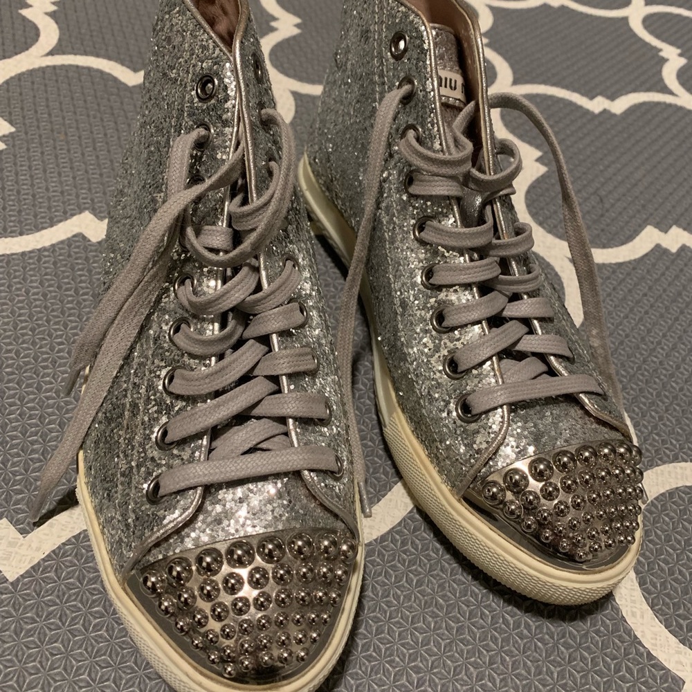 Miu miu silver glitter sneakers